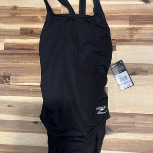 The Speedo Women's Endurance+ Team Black One Piece Swim Suit